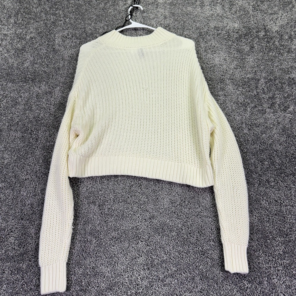 Divided Sweater Womens Small White Mock Neck Open Knit Cropped Pullover Top - Picture 2 of 9
